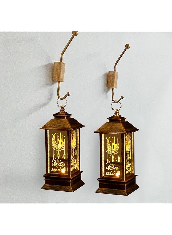 erorex 2Pcs Ramadan Lantern Dark Brown Mini Castle Moon Led Not Water Resistant Home Decor Eid Mubarak Tabletop Mount - Image 5