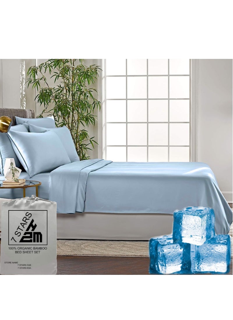 7 STARS HZM - Bamboo Bed Sheet Set 400TC Cool, Anti-Allergic, Soft and Silky Includes 1 Fitted, 1 Flat, 2 Pillowcase – Sky Blue - Image 1