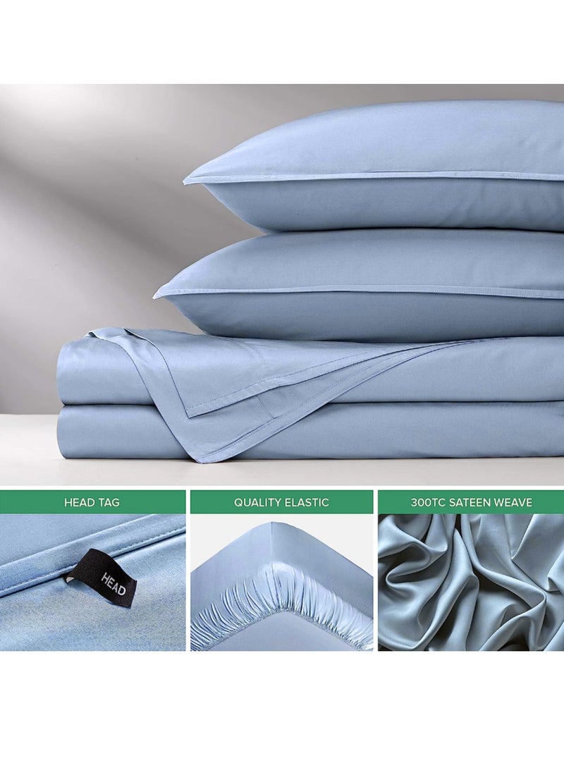 7 STARS HZM - Bamboo Bed Sheet Set 400TC Cool, Anti-Allergic, Soft and Silky Includes 1 Fitted, 1 Flat, 2 Pillowcase – Sky Blue - Image 1