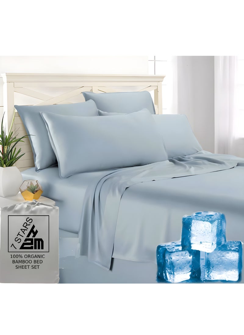 7 STARS HZM - Bamboo Bed Sheet Set 400TC Cool, Anti-Allergic, Soft and Silky Includes 1 Fitted, 1 Flat, 2 Pillowcase – Sky Blue - Image 1