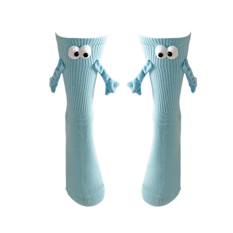 Dopamine Candy Color Couple Holding Hands Socks with Magnetic Pull Mid-Calf Women Pink Cute Love Socks - Image 5