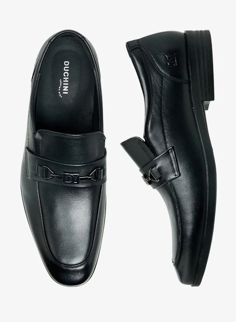 DUCHINI Men Metal Accent Leather Loafers