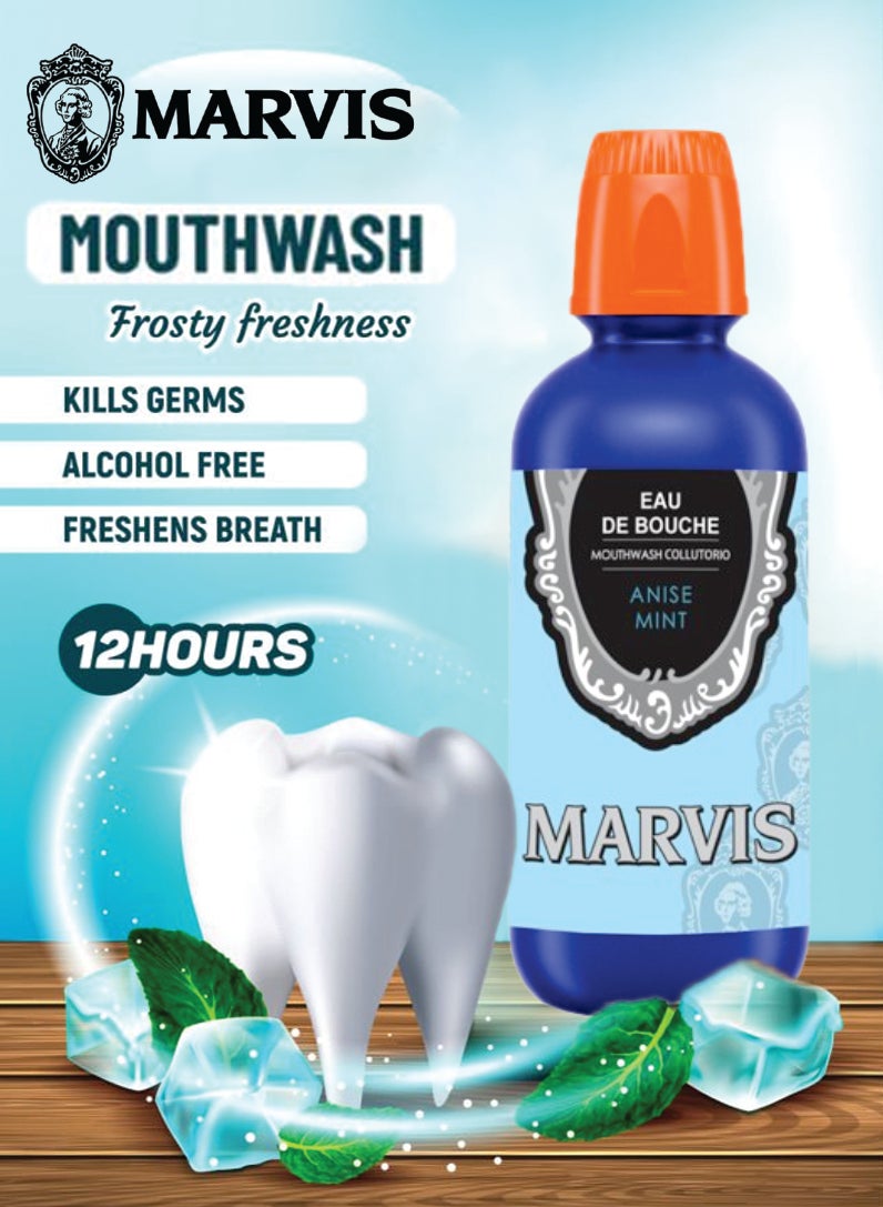 Marvis Anise Mint Mouthwash Natural Anise Flavor, Fresh Breath Mouth Rinse, Premium Oral Hygiene 400ML Pack Of 2 - Image 2