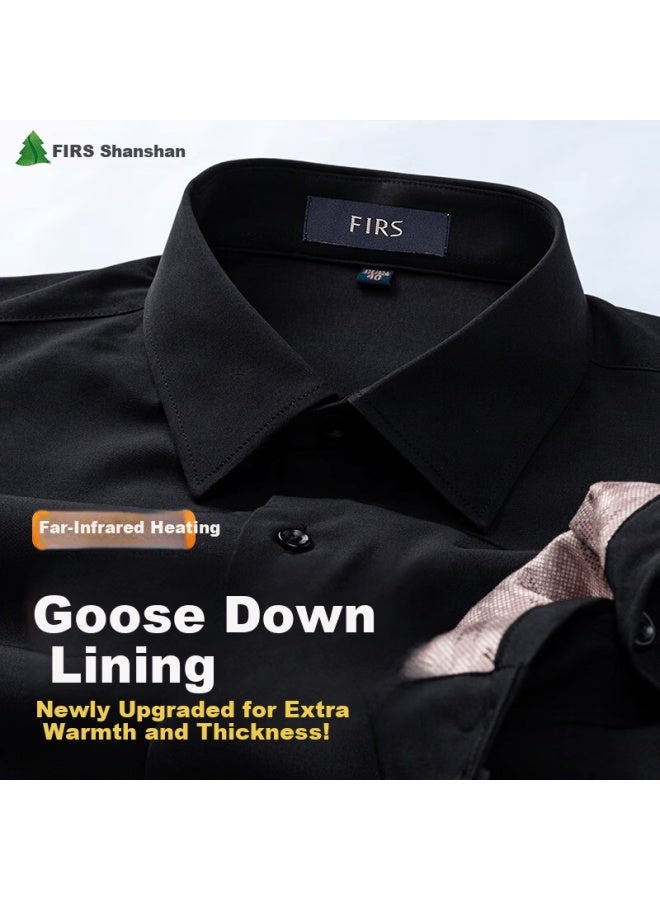Firs 90% Goose Down Lining Men's Down Shirt  Winter New Fleece-lined High-end Warm Business Shirt 41