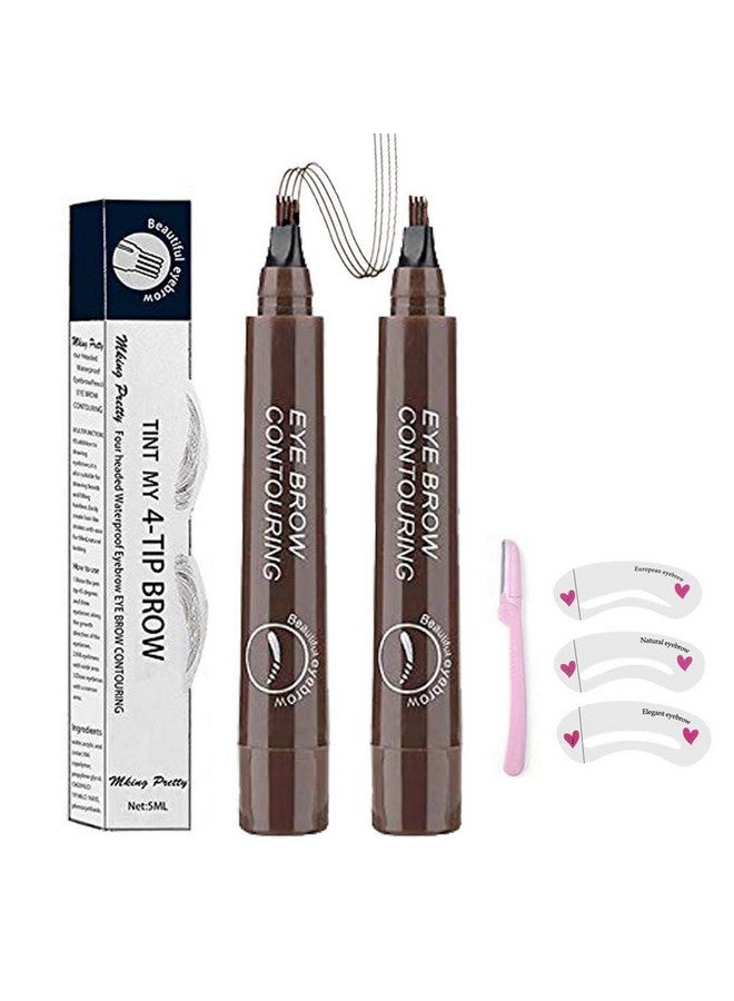 QUEMISS Microblading Eyebrow Pen, Eyebrow Pen 4 Points Eyebrow Pencil, Creates Lasting Makeup Professional Natural Looking Eyebrows, Cover Sparse Areas, Daily Waterproof Eyebrow With Gift (02Dark Brown) - Image 2