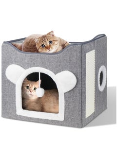 A.M Multifunction Cat House, Cat Bed for Indoor Cats, Cat Nest, Foldable Cat Cube Cave, Large Pet Play House with Fluffy Ball Hanging, Covered Cat Bed for Multi Small Pet Kitty(Grey) ﻿  - Image 1