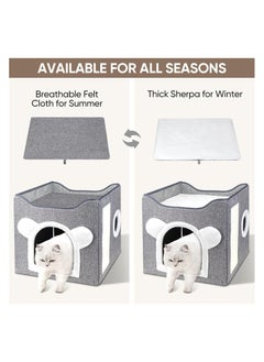 A.M Multifunction Cat House, Cat Bed for Indoor Cats, Cat Nest, Foldable Cat Cube Cave, Large Pet Play House with Fluffy Ball Hanging, Covered Cat Bed for Multi Small Pet Kitty(Grey) ﻿  - Image 5