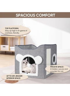 A.M Multifunction Cat House, Cat Bed for Indoor Cats, Cat Nest, Foldable Cat Cube Cave, Large Pet Play House with Fluffy Ball Hanging, Covered Cat Bed for Multi Small Pet Kitty(Grey) ﻿  - Image 2