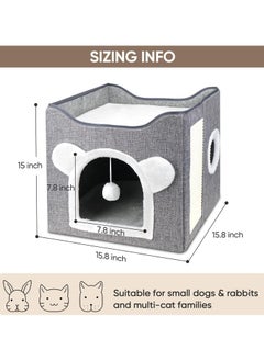A.M Multifunction Cat House, Cat Bed for Indoor Cats, Cat Nest, Foldable Cat Cube Cave, Large Pet Play House with Fluffy Ball Hanging, Covered Cat Bed for Multi Small Pet Kitty(Grey) ﻿  - Image 4