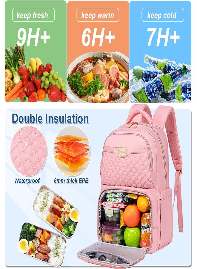 Weitars Lunch Backpack, Insulated Cooler Backpack 15.6 Inch Laptop Backpack For Women Men,Travel Backpack,Work Backpack, Pink, Large, Leisure - Image 3