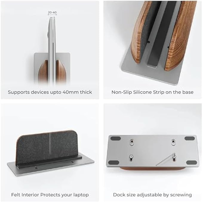 rayihni FIRST WAVE VERTICAL LAPTOP STAND Â€“ PREMIUM BLACK WALNUT WOOD DOCK FOR MACBOOK, MACBOOK PRO & ALL LAPTOPS 13/14/15/15.6/17 INCHES Â€“ SPACE-SAVING WOODEN LAPTOP HOLDER FOR DESK ORGANIZATION & COOLING - Image 2