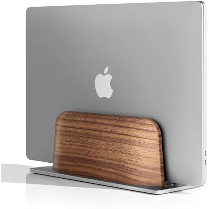 rayihni FIRST WAVE VERTICAL LAPTOP STAND Â€“ PREMIUM BLACK WALNUT WOOD DOCK FOR MACBOOK, MACBOOK PRO & ALL LAPTOPS 13/14/15/15.6/17 INCHES Â€“ SPACE-SAVING WOODEN LAPTOP HOLDER FOR DESK ORGANIZATION & COOLING - Image 1