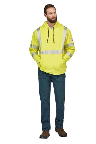 Bulwark Mens Fleece FR HiVisibility Pullover Hooded Sweatshirt YellowGreen XLarge