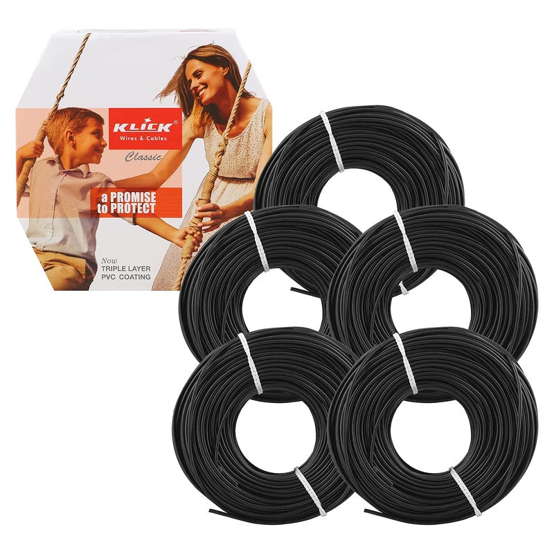 KLICK KLICK Copper Wire with Triple Layer PVC Coating Single Core Flexible Electric Cable for Domestic Industrial Connections 10 mm 90m Long Black 5 Pcs  - Image 1
