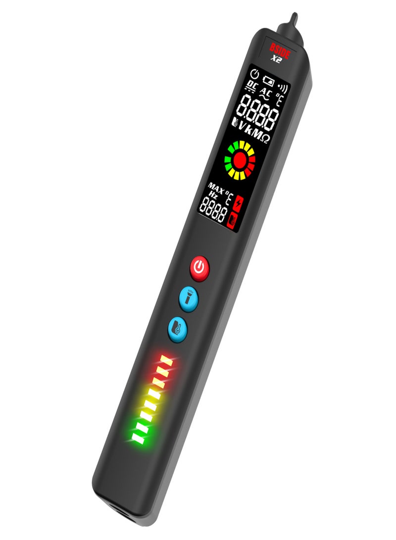 BSIDE X2 Smart Digital Multimeter Infrared Temperature Measuring LCD Screen AC DC Voltage Detector Pen LED Flashlight Accurate and Sensitive Multifunction Voltage Meter Continuity Resistance Frequency Testing with Alarm Buzzer - Image 1