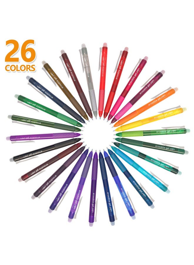 Lineon Erasable Gel Pens, 26 Colors Retractable Erasable Pens Clicker, Fine Point, Make Mistakes Disappear, Assorted Color Inks For Drawing Writing Planner And Crossword Puzzles - Image 1