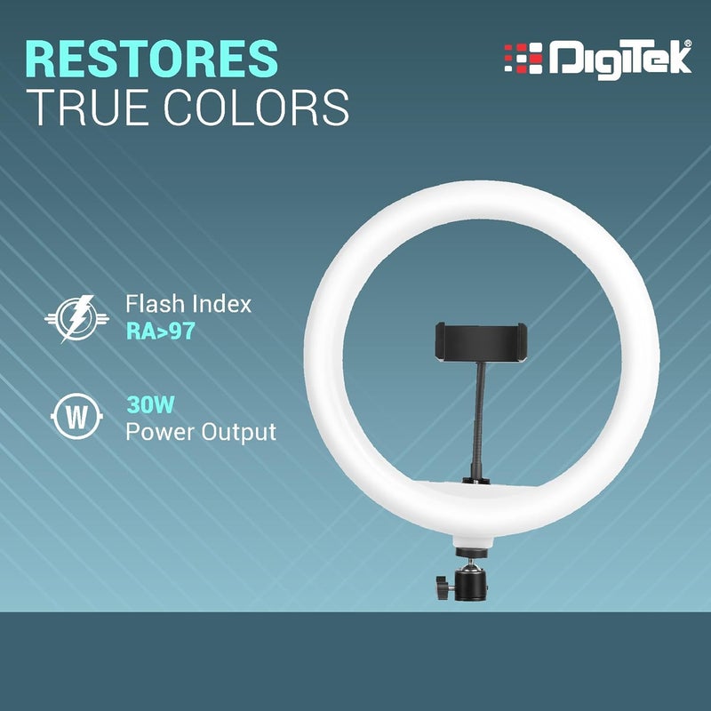 Digitek ® (DRL-14C) ضوء حلقة LED بحجم 14 بوصة مع حامل بطول 5 أقدام وتركيب للهاتف الذكي - يعمل بالطاقة من USB، وضع تبديل الألوان، التحكم في السطوع، درجة حرارة مزدوجة - للتصوير الفوتوغرافي والفيديو، المكياج، الفلوجينغ! - Image 2