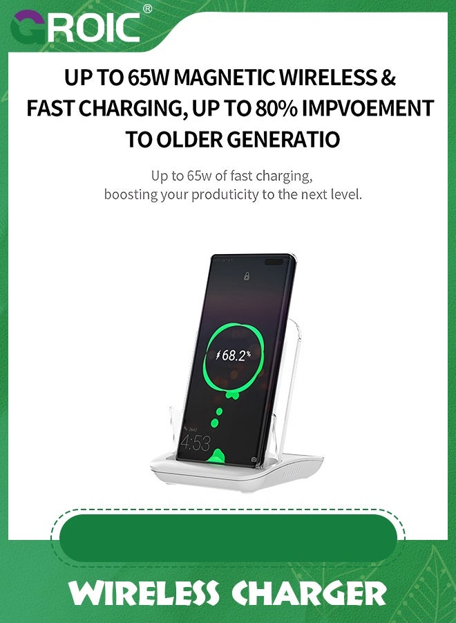 GROIC White Fast Wireless Charger, Desktop Mobile Phone Holder, 10 Watt Fast Charging Mobile Phone Holder Wireless Vertical Charger  - Image 1