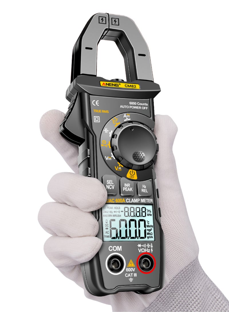 ANENG CM82 Digital Clamp Meter 6000 Counts True RMS NCV Universal Meter Black - Image 1