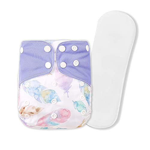 GUCHIGU Soft Fleece Lined Baby Pocket Cloth Reusable Washable Diapers All-in-One Nappy for Babies Toddlers with 1 Wet-Free Insert M-A (One Size Adjustable Diaper, 4 Sizes in 1, 5-17 kg, White-Purple) - Image 1