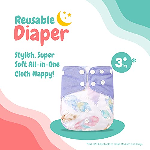GUCHIGU Soft Fleece Lined Baby Pocket Cloth Reusable Washable Diapers All-in-One Nappy for Babies Toddlers with 1 Wet-Free Insert M-A (One Size Adjustable Diaper, 4 Sizes in 1, 5-17 kg, White-Purple) - Image 4