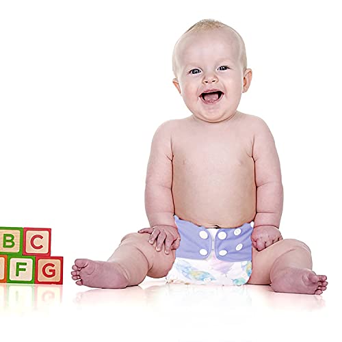 GUCHIGU Soft Fleece Lined Baby Pocket Cloth Reusable Washable Diapers All-in-One Nappy for Babies Toddlers with 1 Wet-Free Insert M-A (One Size Adjustable Diaper, 4 Sizes in 1, 5-17 kg, White-Purple) - Image 2
