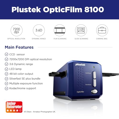 Plustek OpticFilm 8100-35mm Negative Film/Slide Scanner with 7200 DPI and 48-bit Output. Bundle Silverfast SE Plus 9, Support Mac and Windows - Image 2