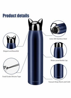 KASTWAVE Cute Cat Water Bottle, Stainless Steel Insulated Water Bottles Thermos Vacuum Travel Coffee Mug for Kids Girls Women Leak-proof Cat Insulated Water Bottle, 320 ml/10.8 oz (Blue)  - Image 4