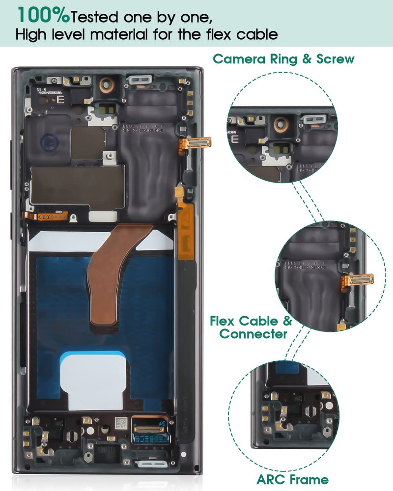 SRJTEK OLED For S22 Ultra 5G Screen Replacement for Samsung Galaxy S22 Ultra 5G LCD for Samsung S22 Ultra 5G Display SM-S908 SM-S908B Digitizer Touch Screen Assembly Repair Kits with Frame (With Fingerprint) - Image 3