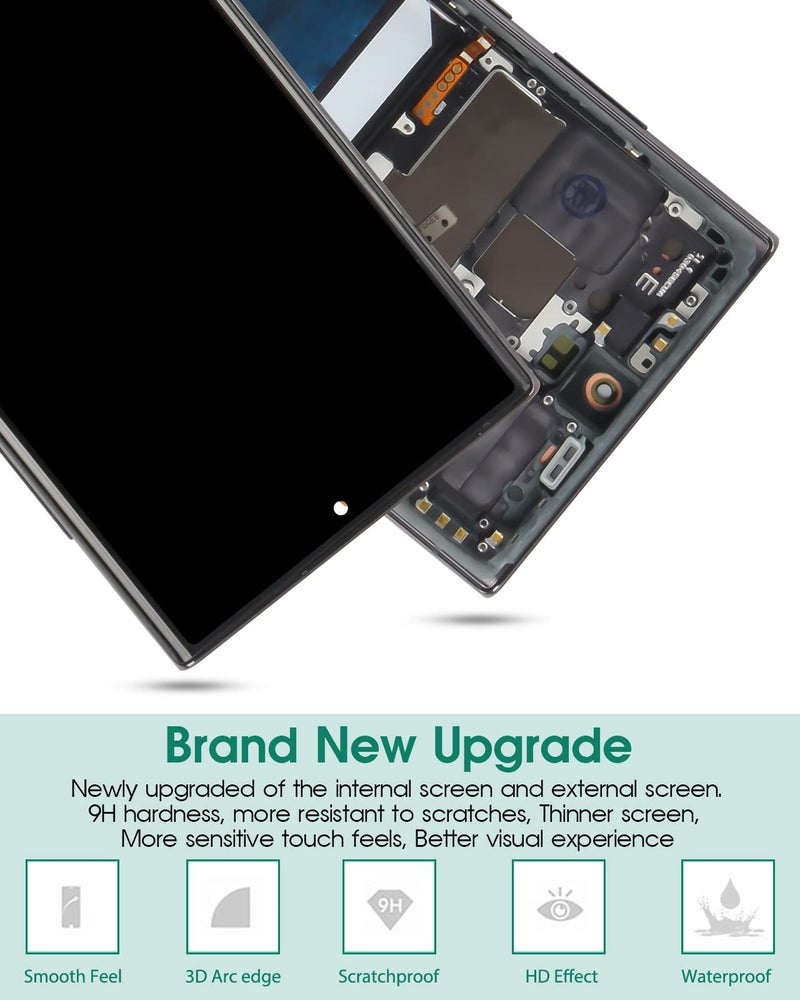 SRJTEK OLED For S22 Ultra 5G Screen Replacement for Samsung Galaxy S22 Ultra 5G LCD for Samsung S22 Ultra 5G Display SM-S908 SM-S908B Digitizer Touch Screen Assembly Repair Kits with Frame (With Fingerprint) - Image 2