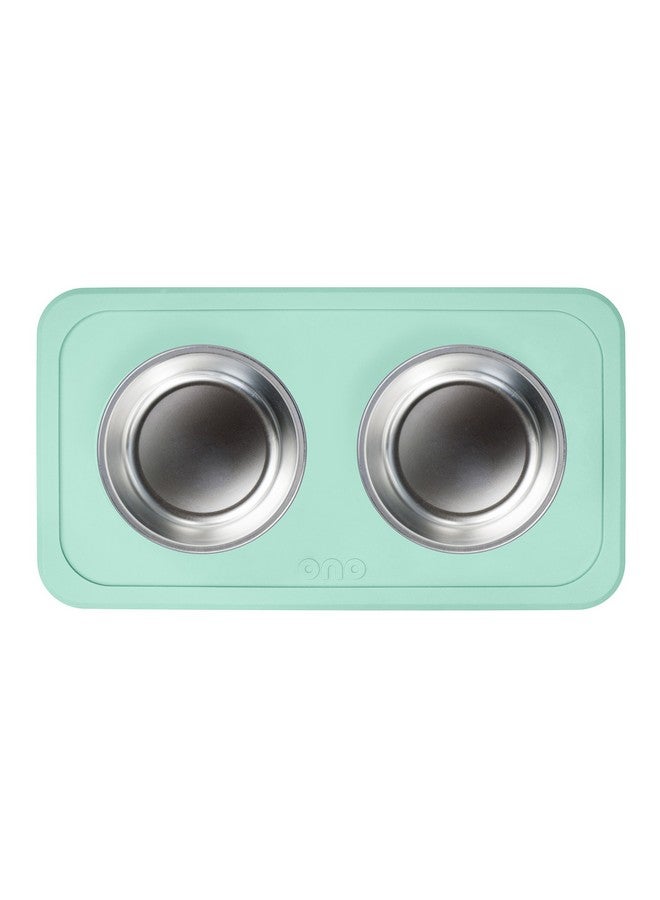 Ono Good Bowl Food & Water Double Feeder - Small to Medium Pets No Spill Non Skid Silicone Mat & Stainless Steel Bowls for Dogs or Cats (Mint) - Image 5