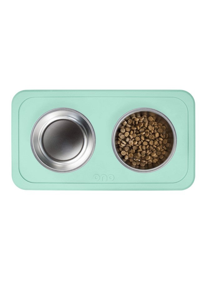 Ono Good Bowl Food & Water Double Feeder - Small to Medium Pets No Spill Non Skid Silicone Mat & Stainless Steel Bowls for Dogs or Cats (Mint) - Image 2