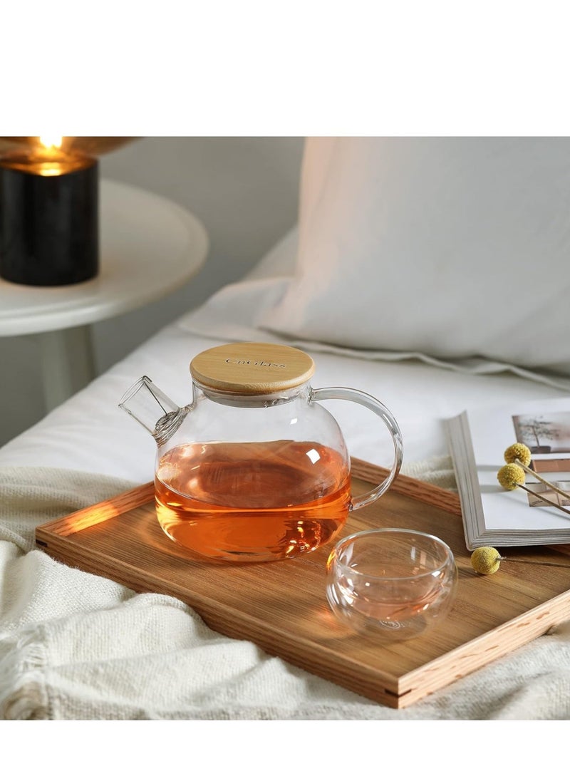 1Chase Borosilicate Glass Teapot with Bamboo Lid 1000 ML with Tea Warmer and 80 ml Double Wall Glass 6 Pc Set - Image 3