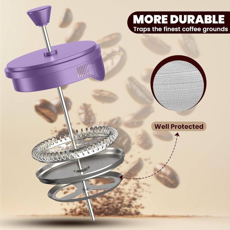 Utopia Kitchen 34 Ounce 1 Liter French Press Coffee Maker, Tea Maker, Travel Coffee Presses, Heat Resistant Thickened Borosilicate Coffee Pot for Camping Travel Gifts, Plum Pack of 1 - Image 4