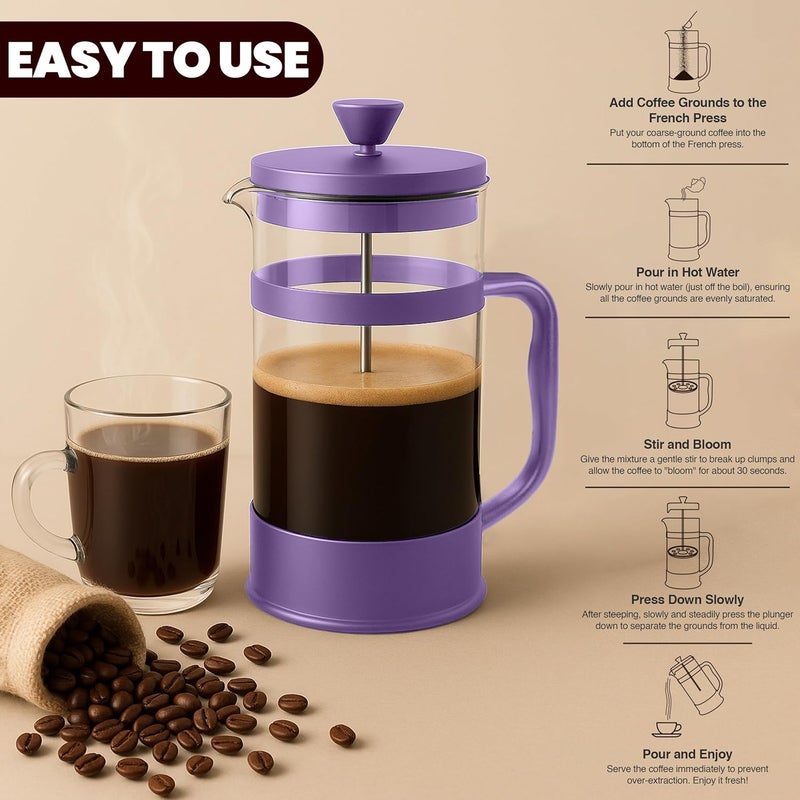 Utopia Kitchen 34 Ounce 1 Liter French Press Coffee Maker, Tea Maker, Travel Coffee Presses, Heat Resistant Thickened Borosilicate Coffee Pot for Camping Travel Gifts, Plum Pack of 1 - Image 3