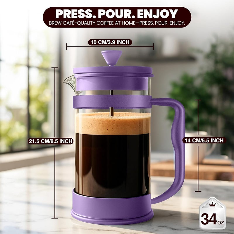Utopia Kitchen 34 Ounce 1 Liter French Press Coffee Maker, Tea Maker, Travel Coffee Presses, Heat Resistant Thickened Borosilicate Coffee Pot for Camping Travel Gifts, Plum Pack of 1 - Image 2