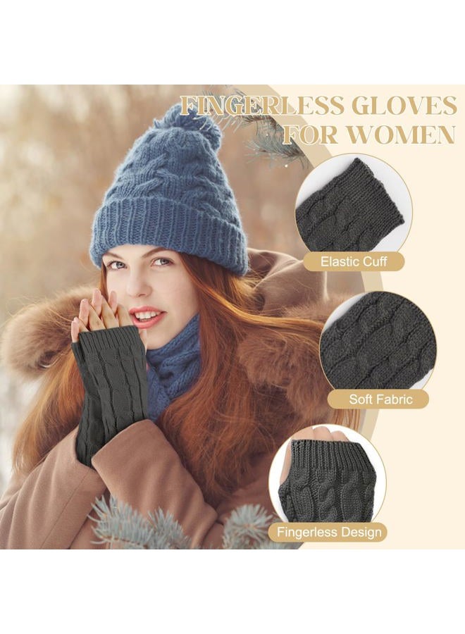 Justay 2-4 Pairs Women Winter Warm Knit Fingerless Gloves Hand Crochet Thumbhole Arm Warmers Mittens (B-08-3Pairs, Black+Darkgray+Lightgray) - Image 2