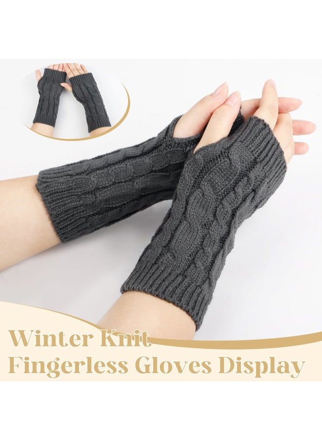 Justay 2-4 Pairs Women Winter Warm Knit Fingerless Gloves Hand Crochet Thumbhole Arm Warmers Mittens (B-08-3Pairs, Black+Darkgray+Lightgray) - Image 5