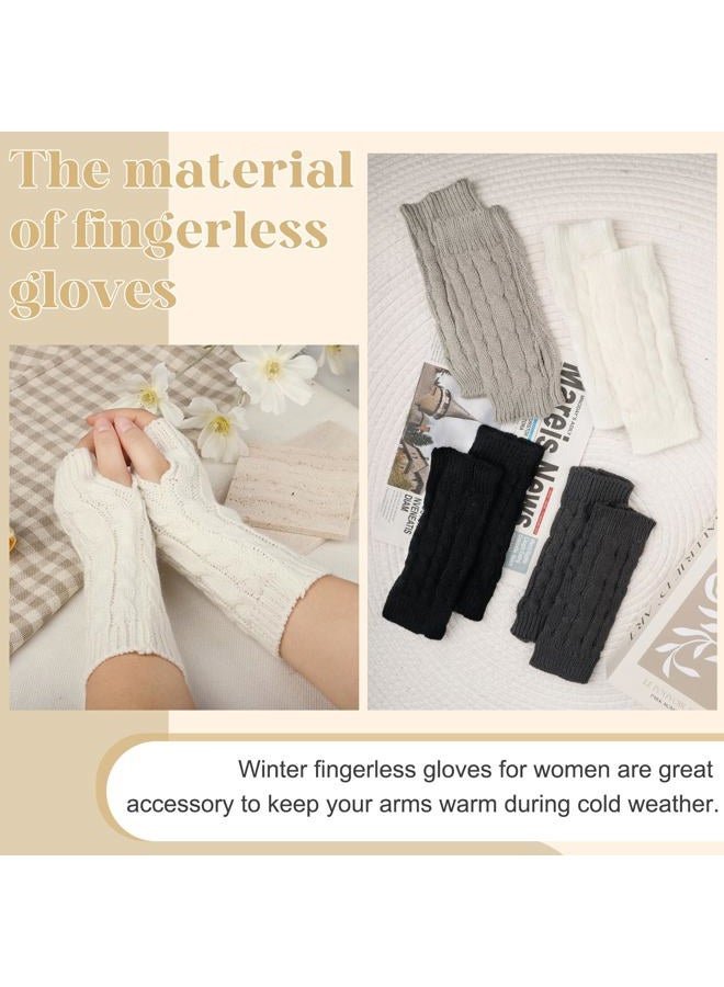 Justay 2-4 Pairs Women Winter Warm Knit Fingerless Gloves Hand Crochet Thumbhole Arm Warmers Mittens (B-08-3Pairs, Black+Darkgray+Lightgray) - Image 3