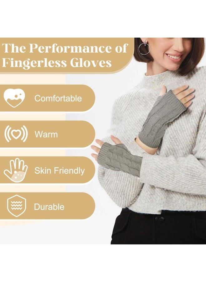 Justay 2-4 Pairs Women Winter Warm Knit Fingerless Gloves Hand Crochet Thumbhole Arm Warmers Mittens (B-08-3Pairs, Black+Darkgray+Lightgray) - Image 4