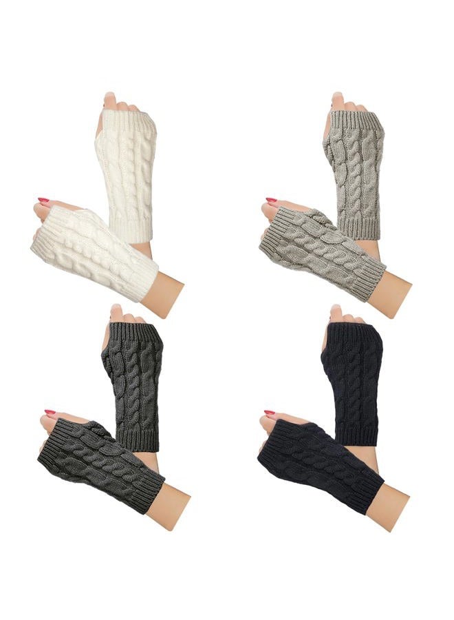 Justay 2-4 Pairs Women Winter Warm Knit Fingerless Gloves Hand Crochet Thumbhole Arm Warmers Mittens (B-08-3Pairs, Black+Darkgray+Lightgray) - Image 1