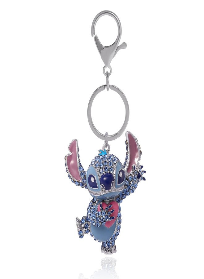 SALLY ROSE Stitch Keychain Official License, Multicolored Pave Crystal Stitch Heart Charm Keychain, Disney Bag Charm - Image 1