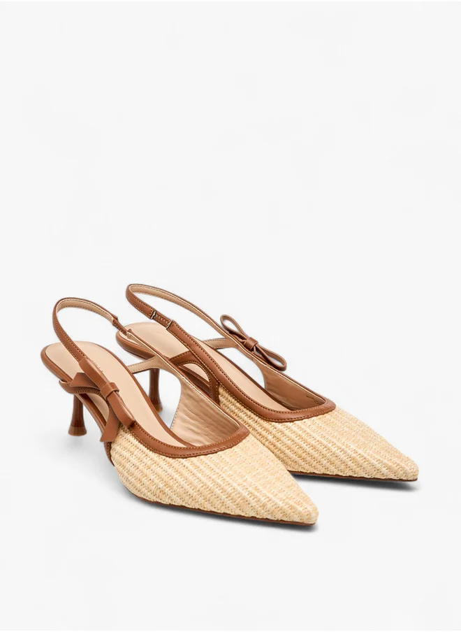 Flora Bella By Shoexpress Women's Textured Pointed-Toe Slingback Shoes with Flared Heels
