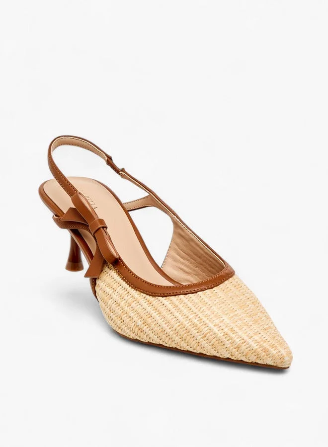 Flora Bella By Shoexpress Women's Textured Pointed-Toe Slingback Shoes with Flared Heels