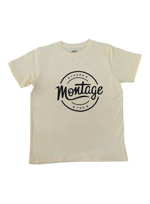 تيشرت اولادى مطبوع مونتاج لون اصفر