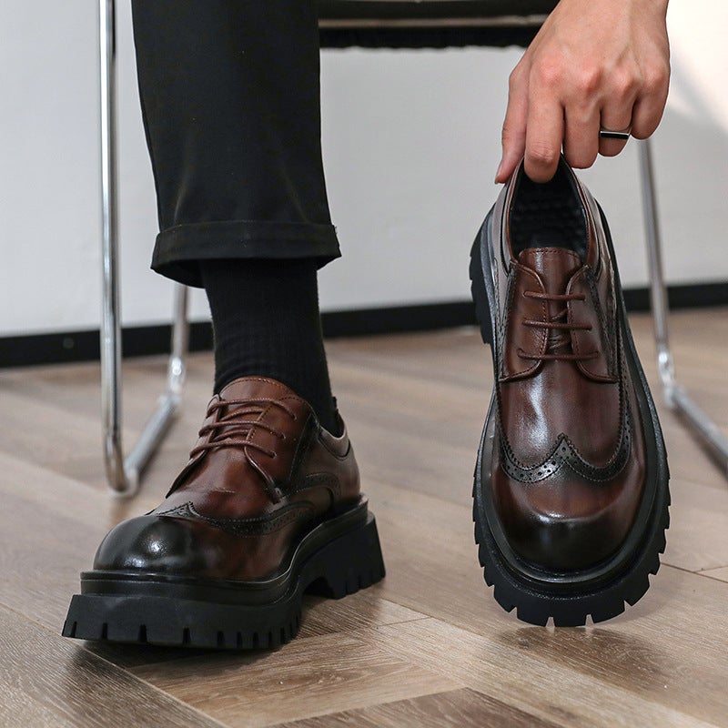 Men'S Leather Shoes, Thick-Soled Height-Increasing Casual Shoes, British Style Hollow Leather Shoes, Summer Casual Men'S Shoes, Wedding Groom'S Suit Shoes - Image 2