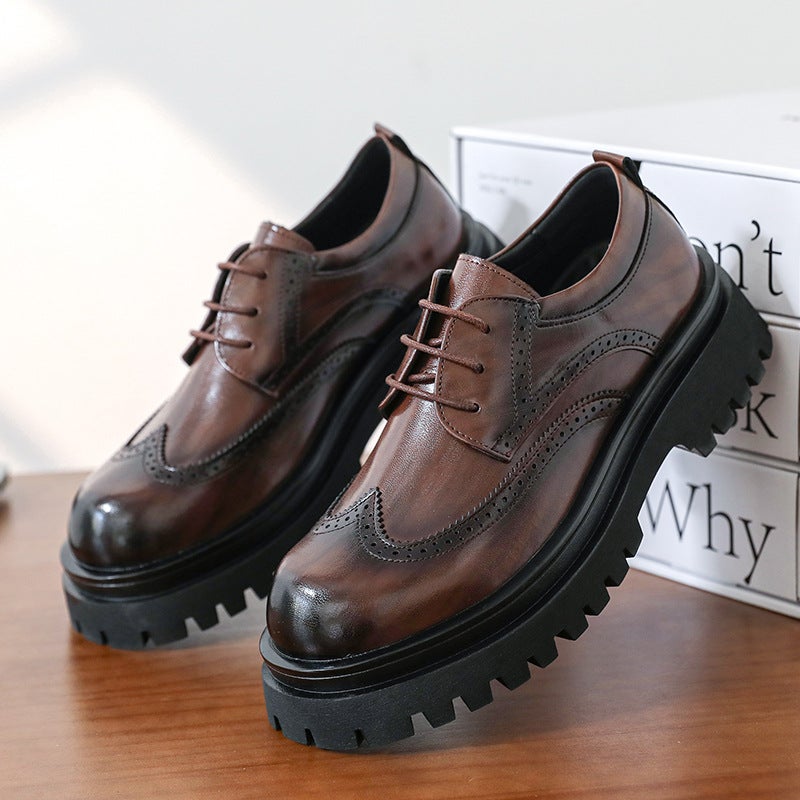 Men'S Leather Shoes, Thick-Soled Height-Increasing Casual Shoes, British Style Hollow Leather Shoes, Summer Casual Men'S Shoes, Wedding Groom'S Suit Shoes - Image 3