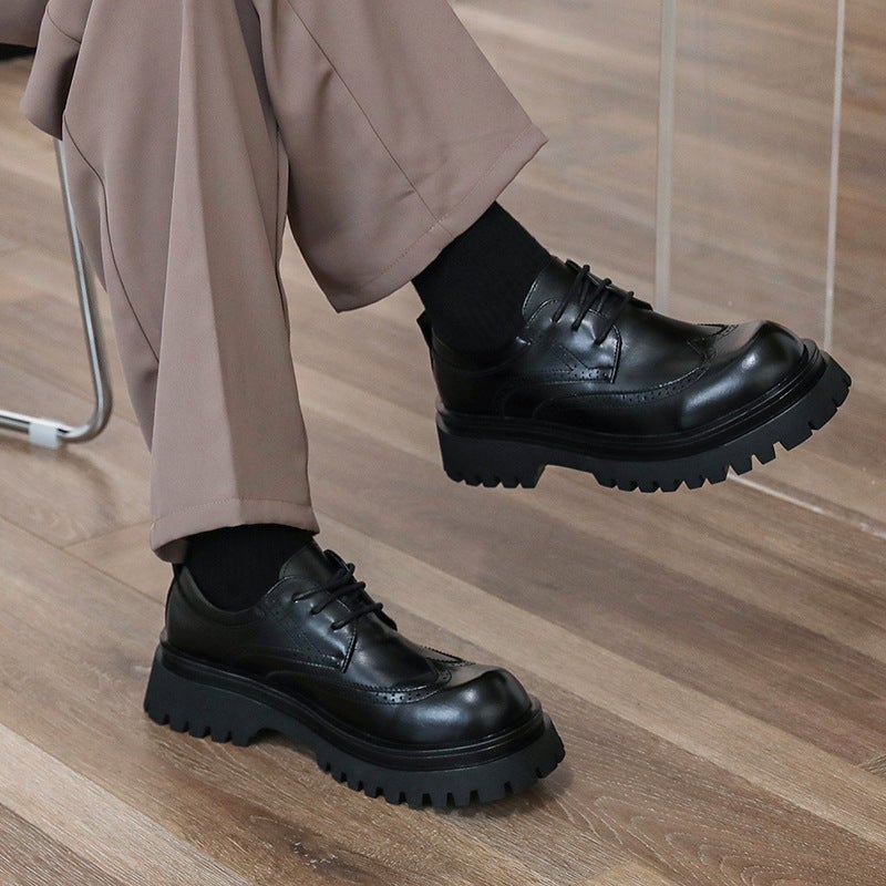 Men'S Leather Shoes, Thick-Soled Height-Increasing Casual Shoes, British Style Hollow Leather Shoes, Summer Casual Men'S Shoes, Wedding Groom'S Suit Shoes - Image 4