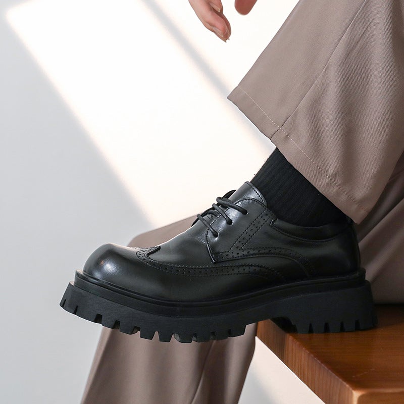 Men'S Leather Shoes, Thick-Soled Height-Increasing Casual Shoes, British Style Hollow Leather Shoes, Summer Casual Men'S Shoes, Wedding Groom'S Suit Shoes - Image 5