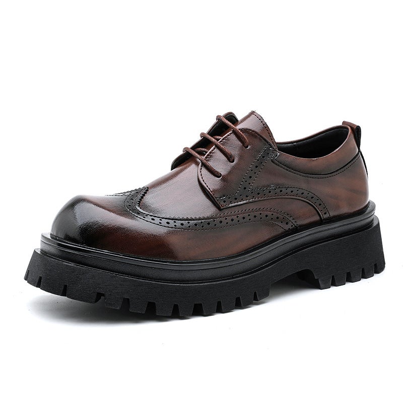 Men'S Leather Shoes, Thick-Soled Height-Increasing Casual Shoes, British Style Hollow Leather Shoes, Summer Casual Men'S Shoes, Wedding Groom'S Suit Shoes - Image 1